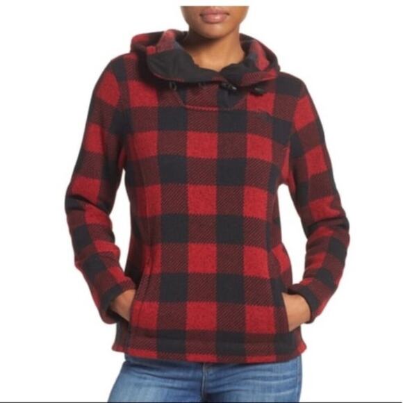 The North Face Tops - North Face Crescent Hooded Fleece Pullover in Red & Black Buffalo Plaid